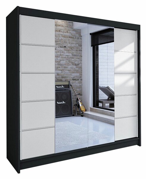 Gardróbszekrény Closico Cavaris V, Laminált forgácslap, 215x180x58cm, Fekete, Fehér