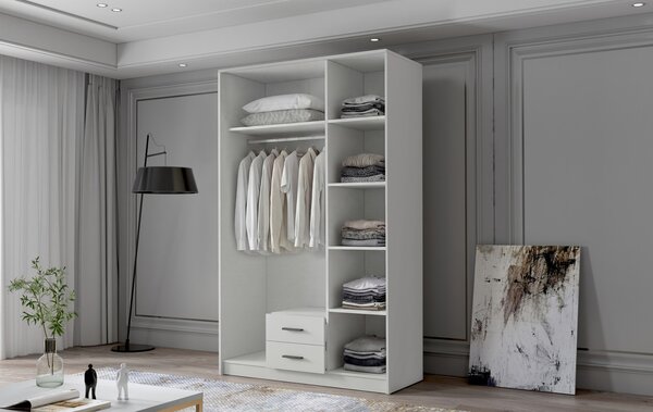 ADA II ruhásszekrény 120 cm – fehér/fekete fogantyúkkal