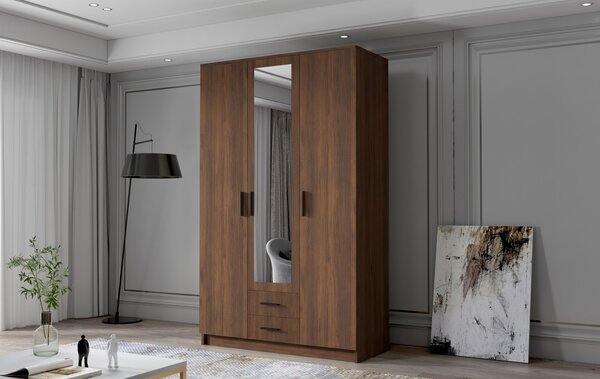 ADA II ruhásszekrény 120 cm – dió/fekete fogantyúkkal