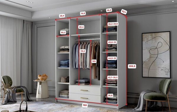 ADA II ruhásszekrény 160 cm – dió/fekete fogantyúkkal