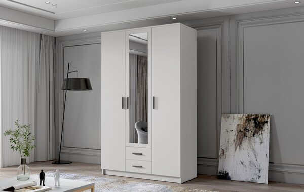 ADA II ruhásszekrény 120 cm – fehér/fekete fogantyúkkal
