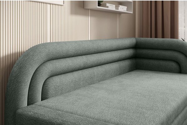 Zöld zsenília kinyitható-tárolóhelyes kanapé jobb oldali 223 cm Fabillo – ELTAP