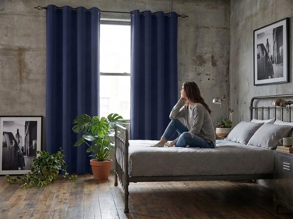 Függöny OXFORD LIGHT 140x250 cm, sötétkék Felfüggesztés: Hullámos sínszalag