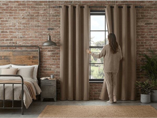 OXFORD bézs függöny 140x250 cm Felfüggesztés: Fém gyűrűk