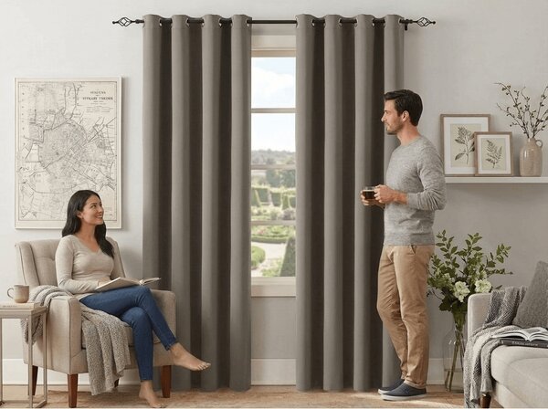 OXFORD szürkésbarna függöny 140x270 cm Felfüggesztés: Hullámos sínszalag