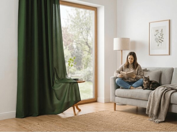 OXFORD LIGHT sötétzöld függöny 140x250 cm Felfüggesztés: Hullámos sínszalag