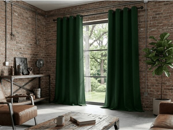 OXFORD LIGHT sötétzöld függöny 140x250 cm Felfüggesztés: Hullámos sínszalag