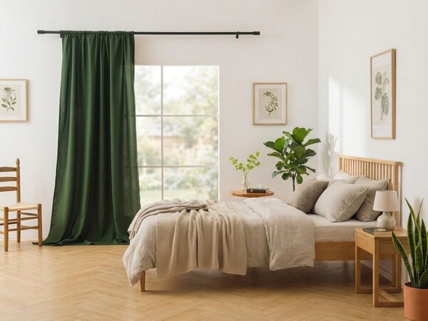 OXFORD LIGHT sötétzöld függöny 140x250 cm Felfüggesztés: Hullámos sínszalag