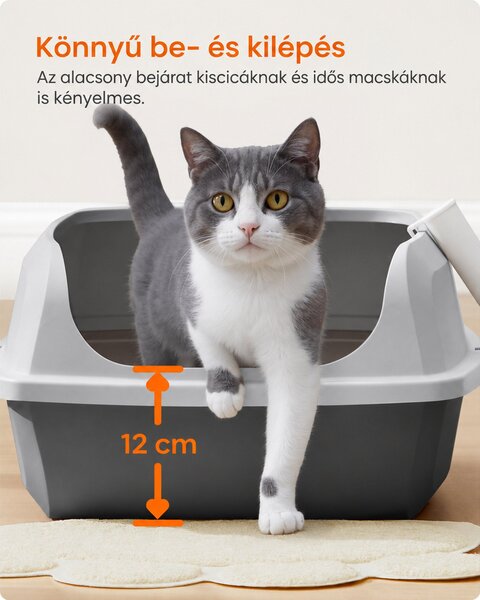 XL macskaalomtálca magas peremmel, levehető oldalfalakkal és lapáttal, palaszürke
