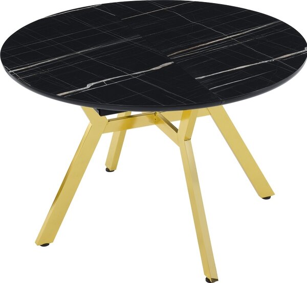 Tuna bővíthető kőr étkezőasztal fekete sonata MDF lappal és arany fém lábakkal 120x120 cm
