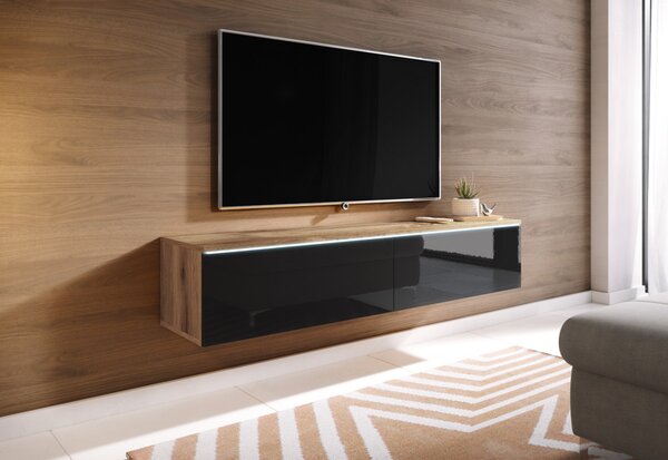 MENDES D 140 TV asztal, 140x30x32, tölgy wotan/fekete fényű