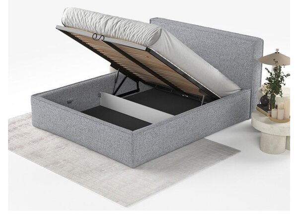 Szürke kárpitozott ágyneműtartós franciaágy ágyráccsal 200x200 cm Lounge L – Maison de Rêve