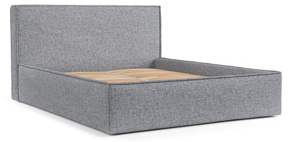 Szürke kárpitozott ágyneműtartós franciaágy ágyráccsal 200x200 cm Lounge L – Maison de Rêve