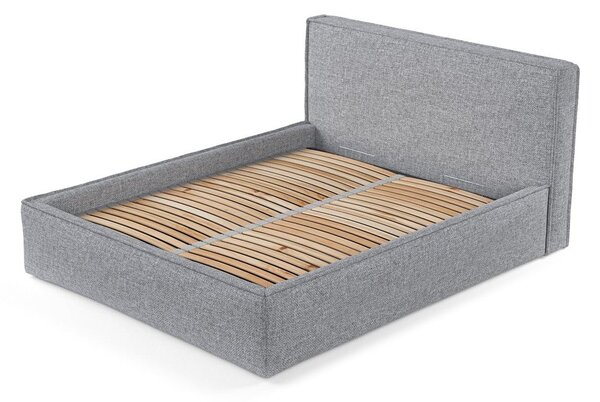 Szürke kárpitozott ágyneműtartós franciaágy ágyráccsal 200x200 cm Lounge L – Maison de Rêve