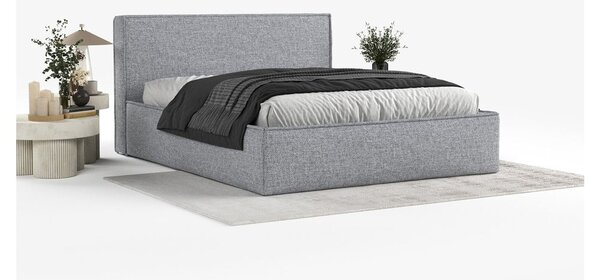 Szürke kárpitozott ágyneműtartós franciaágy ágyráccsal 200x200 cm Lounge L – Maison de Rêve