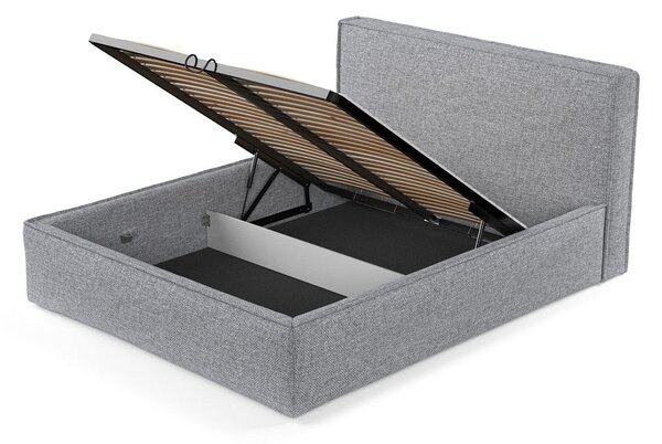 Szürke kárpitozott ágyneműtartós franciaágy ágyráccsal 200x200 cm Lounge L – Maison de Rêve