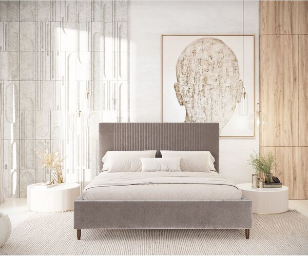 Bézs kárpitozott ágyneműtartós franciaágy ágyráccsal 180x200 cm Etero – Maison de Rêve