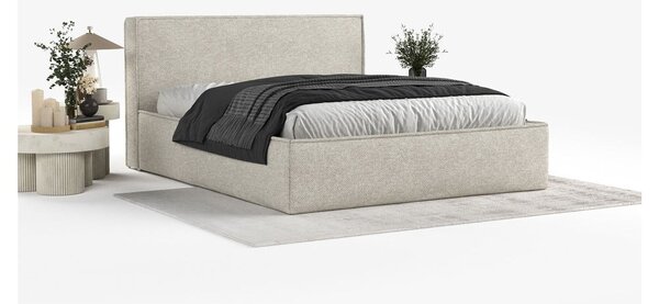 Világosszürke kárpitozott ágyneműtartós franciaágy ágyráccsal 180x200 cm Lounge L – Maison de Rêve