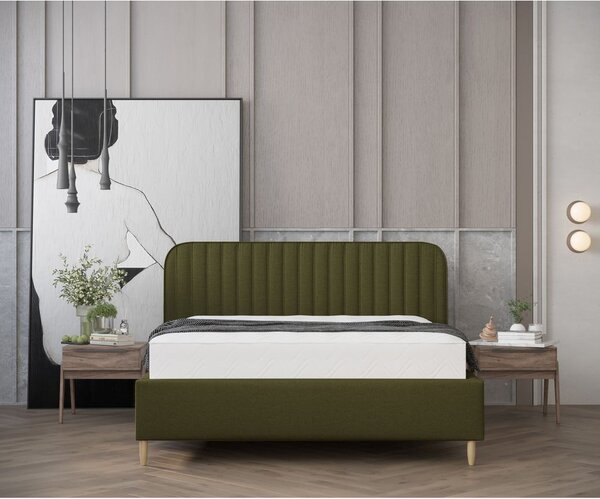 Zöld kárpitozott ágyneműtartós franciaágy ágyráccsal 180x200 cm Noto – Maison de Rêve