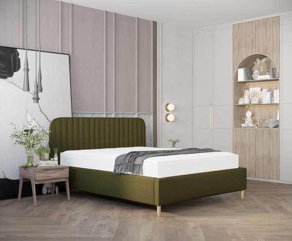Zöld kárpitozott ágyneműtartós franciaágy ágyráccsal 180x200 cm Noto – Maison de Rêve
