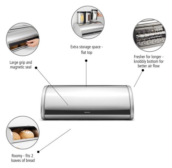 Acél kenyértartó Roll Top – Brabantia