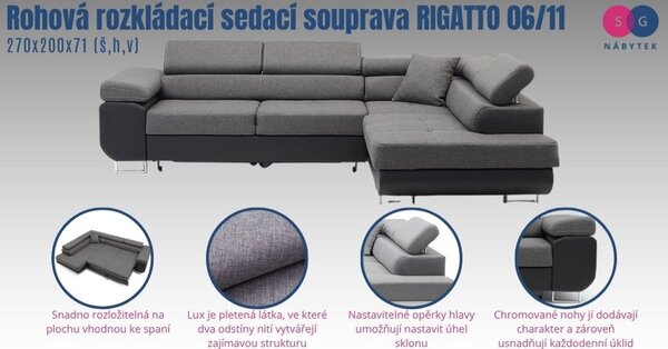 RIGATTO 06/11 sarok kihúzható ülőgarnitúra Bal