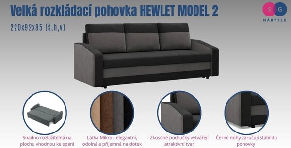 Nagy méretű, kinyitható HEWLET MODEL 2 kanapé Fekete-Lila