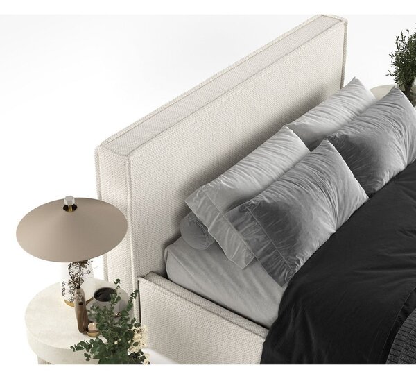 Bézs kárpitozott ágyneműtartós franciaágy ágyráccsal 160x200 cm Lounge L – Maison de Rêve