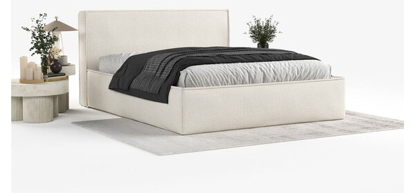 Bézs kárpitozott ágyneműtartós franciaágy ágyráccsal 160x200 cm Lounge L – Maison de Rêve