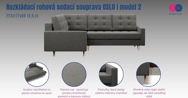 OSLO I 2-es modell kihúzható sarokkanapé. Bal Fekete