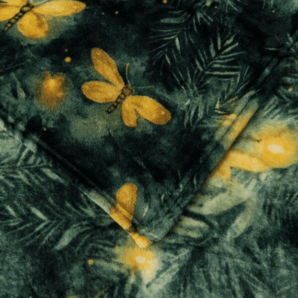 Mikroplüss pléd YELLOW BUTTERFLY, sötétzöld Méret: 160 x 200 cm