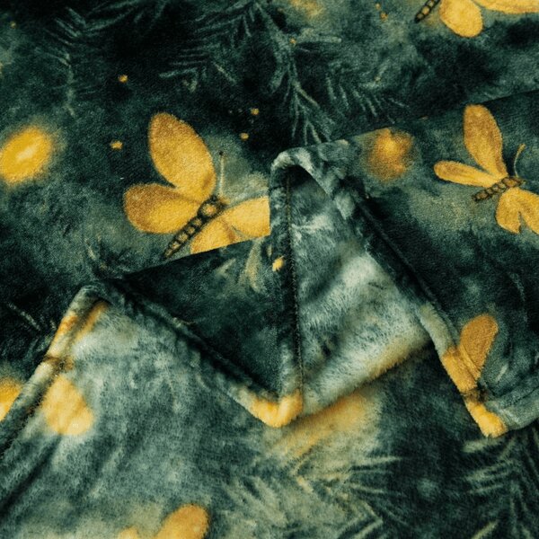 Mikroplüss pléd YELLOW BUTTERFLY, sötétzöld Méret: 160 x 200 cm
