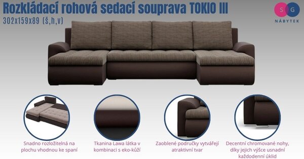 TOKIO III kihúzható sarok ülőgarnitúra Szürke/Fehér II