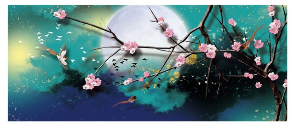 Kép - Fa, grafika (120x50 cm)
