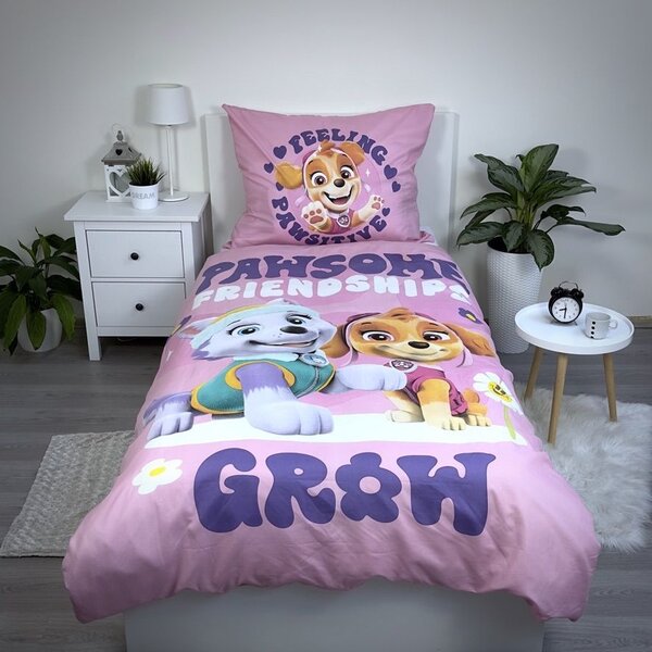 Gyerek mikroszálas ágynemű PAW PATROL Pawsome barátságok rózsaszín Ágyneműhuzat mérete: 70 x 90 cm | 140 x 200 cm