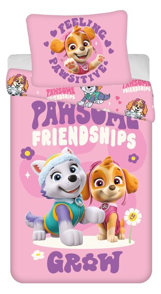 Gyerek mikroszálas ágynemű PAW PATROL Pawsome barátságok rózsaszín Ágyneműhuzat mérete: 70 x 90 cm | 140 x 200 cm