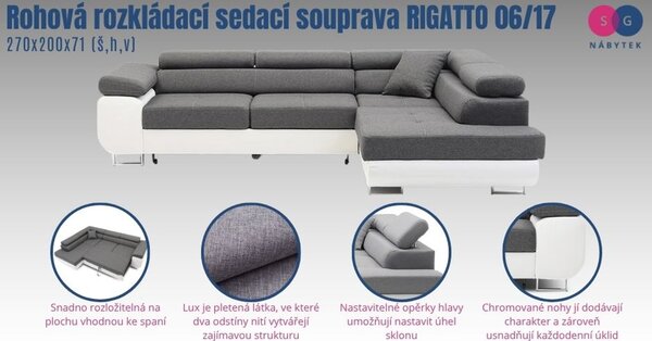 RIGATTO 06/17 sarok kihúzható ülőgarnitúra Bal