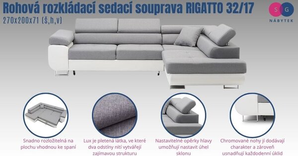 RIGATTO 32/17 sarok kihúzható ülőgarnitúra Bal