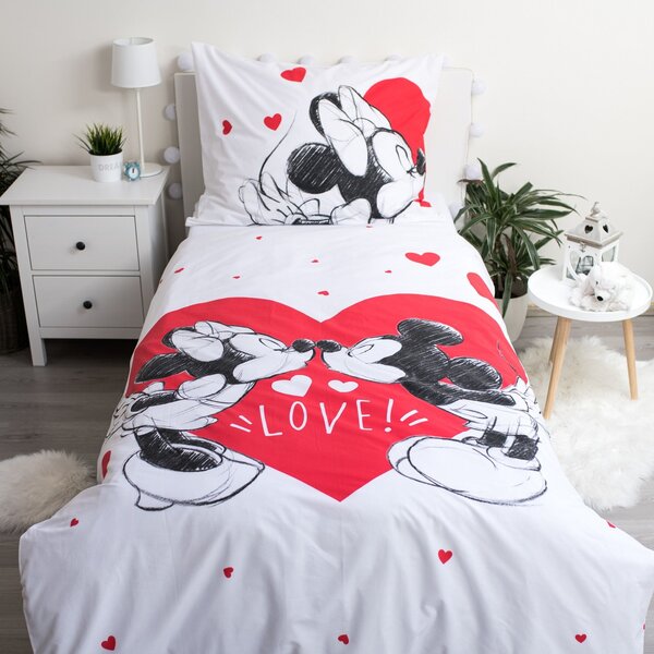 Gyermek pamut ágynemű MICKEY & MINNIE LOVE fehér Ágyneműhuzat mérete: 70 x 90 cm | 140 x 200 cm