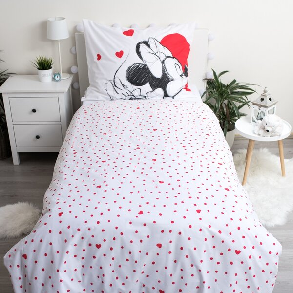 Gyermek pamut ágynemű MICKEY & MINNIE LOVE fehér Ágyneműhuzat mérete: 70 x 90 cm | 140 x 200 cm