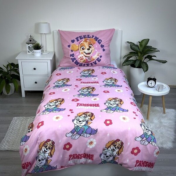 Gyerek mikroszálas ágynemű PAW PATROL Pawsome barátságok rózsaszín Ágyneműhuzat mérete: 70 x 90 cm | 140 x 200 cm
