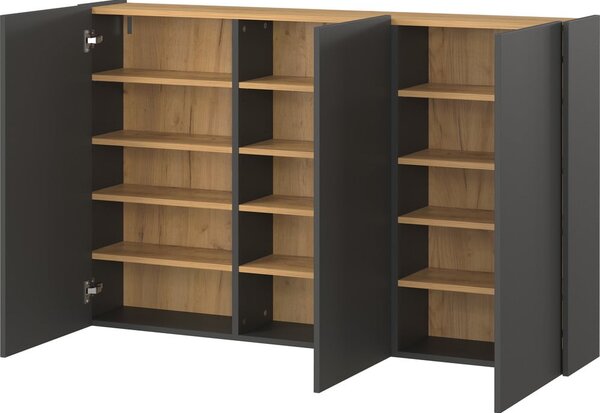Antracitszürke függő szekrény tölgyfa dekorral 138x87x25 cm Libbiano – Germania