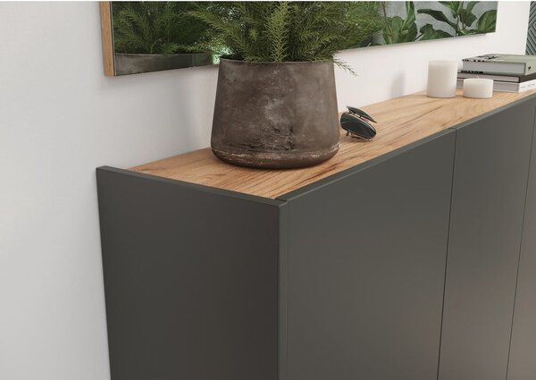 Antracitszürke függő szekrény tölgyfa dekorral 138x87x25 cm Libbiano – Germania