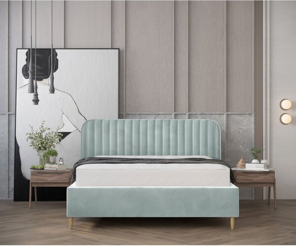 Mentazöld kárpitozott ágyneműtartós egyszemélyes ágy ágyráccsal 120x200 cm Noto – Maison de Rêve