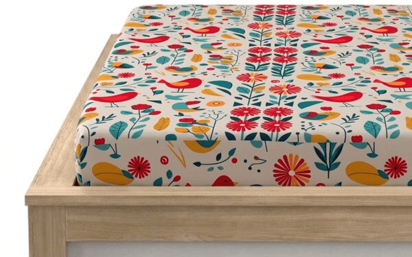 Mikroszálas gumis lepedő RETRO BIRD színes 90x200 cm
