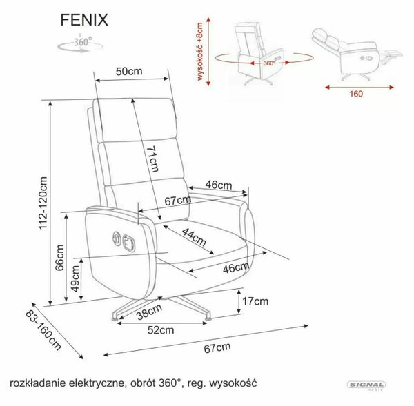 Fenix Raven elektromos relax fotel Raven szövet cappuccino 360° forgatható