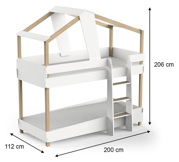 TIMBER emeletes házikó ágy 90x200 - fehér