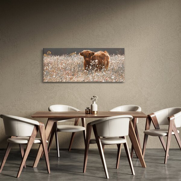 Kép - Skót tehén a virágban (120x50 cm)