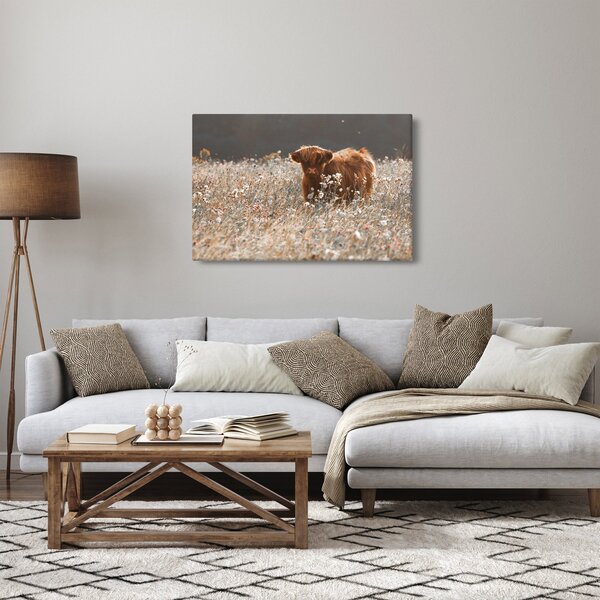 Kép - Skót tehén a virágban (90x60 cm)