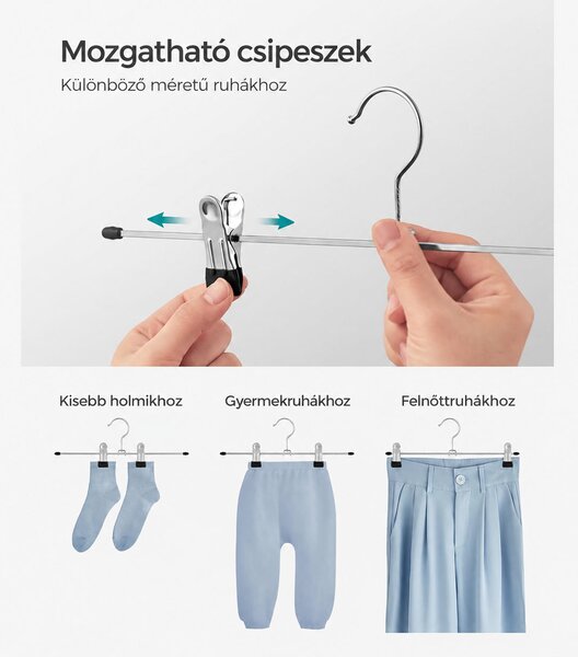 Fém nadrágfogasok 31 cm-es csúszásgátló ruhaakasztók, 20 darabos csomag
